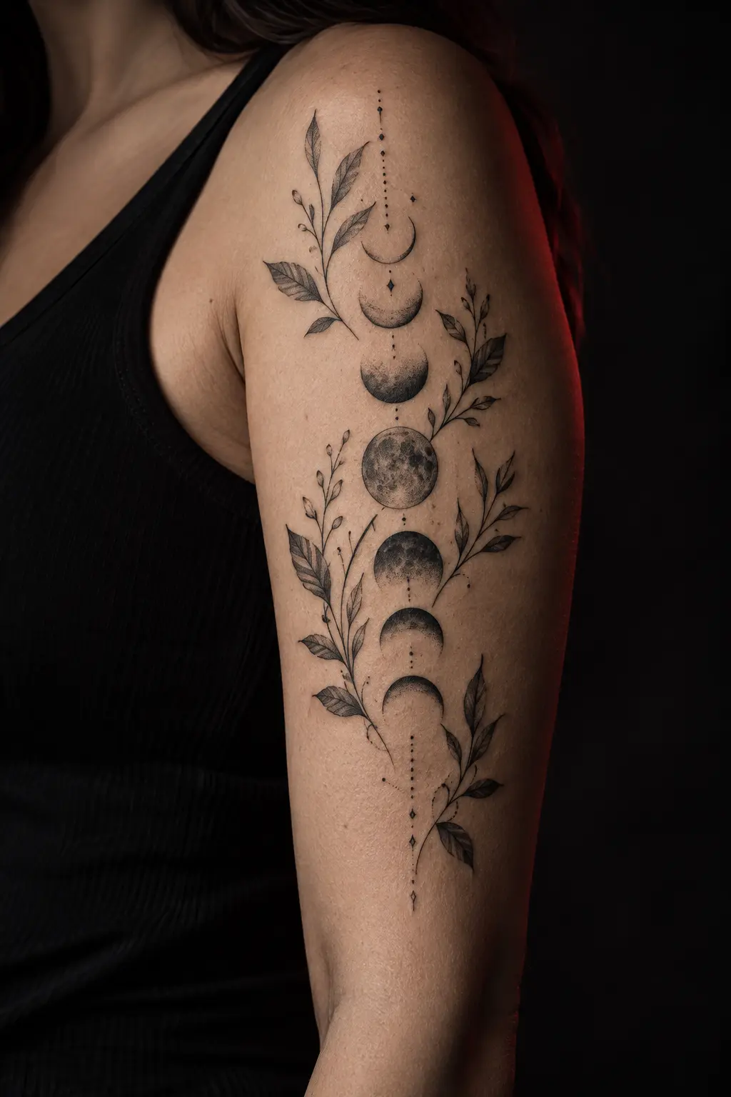 Botanisches Mondphasen-Tattoo als Stil-Inspiration