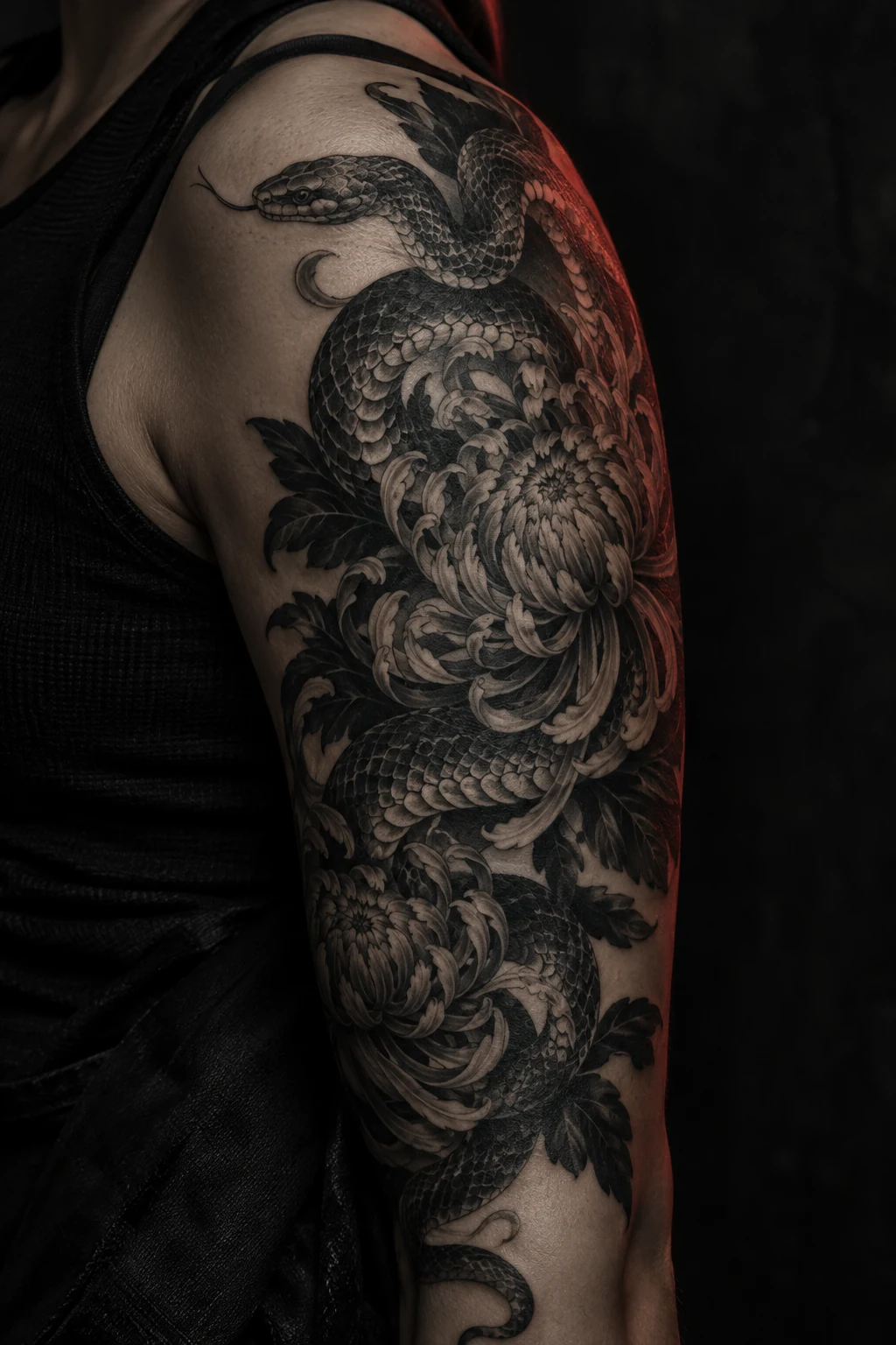 Wild bloom – Schlange und Chrysantheme